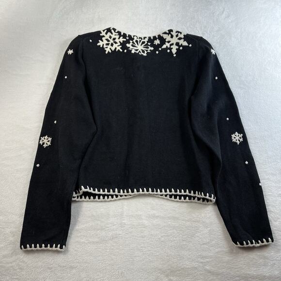 Vtg Michael Simon NYC Sz L Cardigan Sweater Snowflake Ski Black Embroidered 1995 - Picture 9 of 10